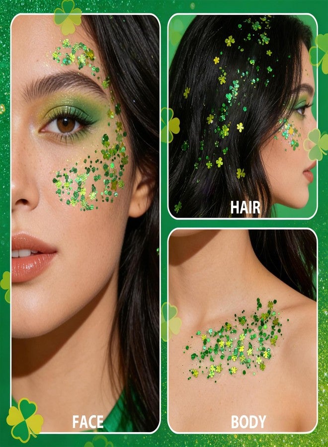 Mysense St Patricks Day Accessories,Shamrock Dangle Earrings,Green Face Hair Body Glitter Stick,Irish Festival Accessories for Saint Patrick’s Day Outfit Women Girls - Image 5