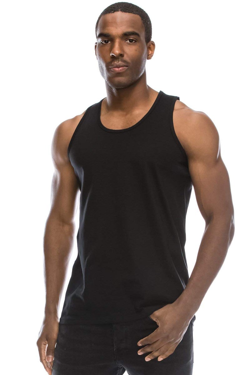 JC DISTRO Men's Casual Tank Top, Athletic Sleeveless Jersey Shirts, 100 Premium Cotton, Black Large - Image 1