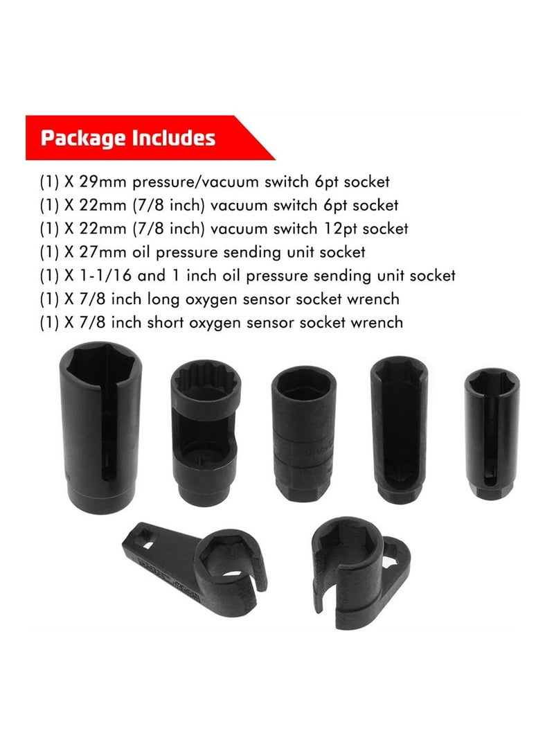 KASTWAVE 7 Pack Oxygen Sensor Socket O2 Sensor Socket Set 22mm 27mm 29mm fits All Vehicle O2 Removal and Installation Universal Puller and Removal Tool - Image 3