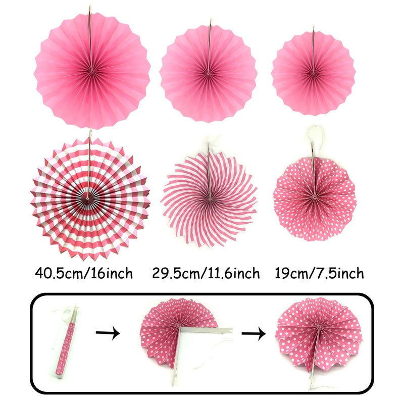 ZERODECO ZERODECO Party Decoration  21 Pcs Pink Hanging Paper Fans  Pom Poms Flowers  Garlands String Polka Dot and Triangle Bunting Flags for Birthday Parties  Bridal Showers  Baby Showers  Wedding  - Image 2