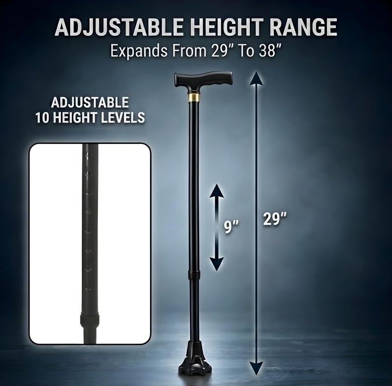 MCP Jindal Premium Height Adjustable Walking Stick Aluminium Cane Trekking Support Stick for Men, Women & Old People (Black) - Image 5