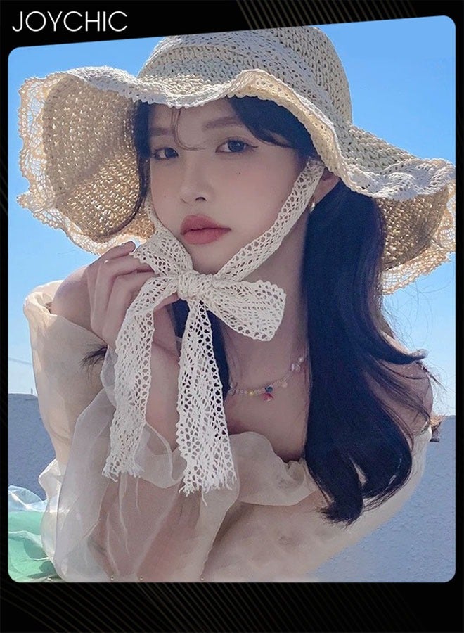 Joychic قبعة شاطئية نسائية واسعة الحواف مع حزام ذقن قبعة شمسية كبيرة قابلة للطي قبعة صيفية قبعة حماية من الأشعة فوق البنفسجية - Image 1