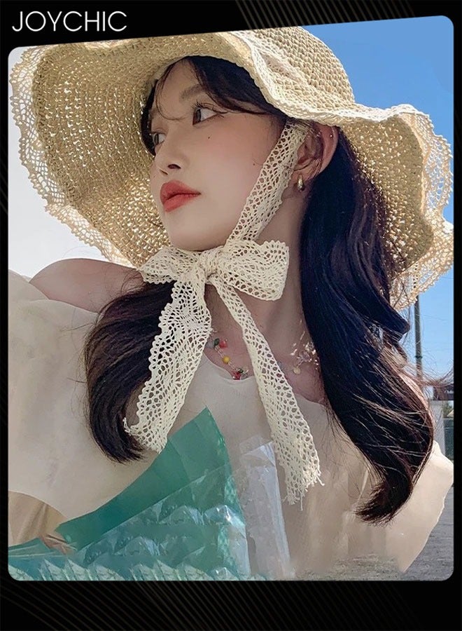 Joychic قبعة شاطئية نسائية واسعة الحواف مع حزام ذقن قبعة شمسية كبيرة قابلة للطي قبعة صيفية قبعة حماية من الأشعة فوق البنفسجية - Image 2