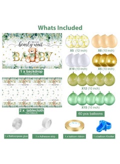 Breling 61 Pcs Bear Baby Party Shower Decorations Sage Green Bear Baby Party Decor Kit We Bearly Wait Backdrop Bear Tablecloth Balloons Arch Bear Theme Party Supplies For Kids Baby Birthday Shower  - Image 3