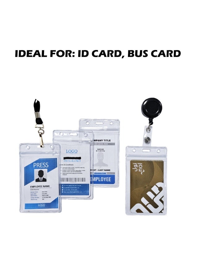 ID Card Holder with Lanyard  Waterproof Clear Plastic Vertical Name Tag Holder with Clip & Retractable Reel Hard Transparent Card Holder for Office, School, Bus, Credit Cards 1pc (11x6.5cm) - Image 3