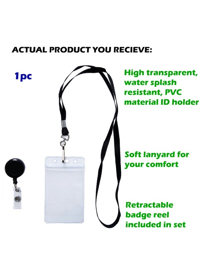 ID Card Holder with Lanyard  Waterproof Clear Plastic Vertical Name Tag Holder with Clip & Retractable Reel Hard Transparent Card Holder for Office, School, Bus, Credit Cards 1pc (11x6.5cm) - Image 2