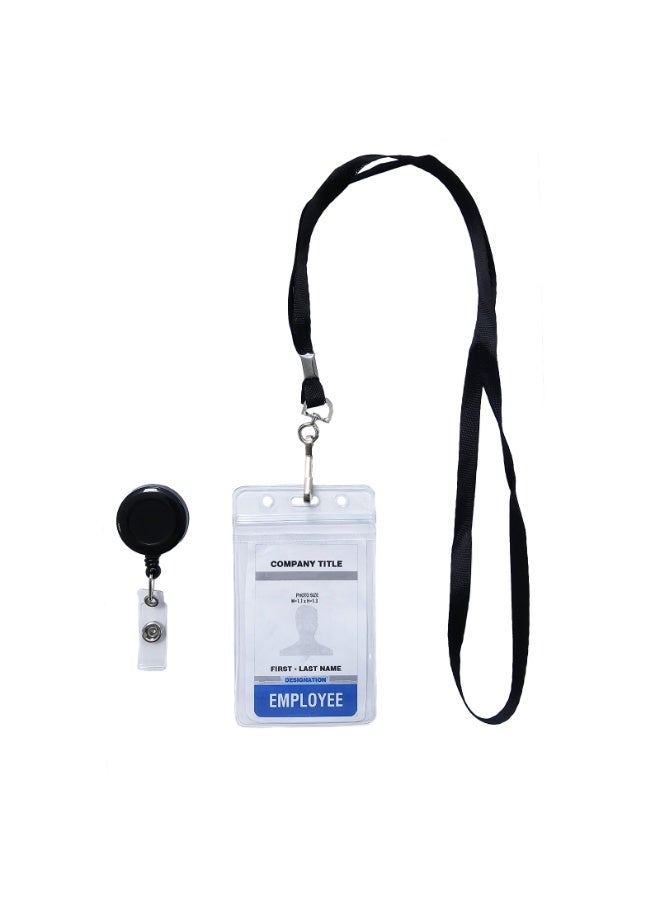 ID Card Holder with Lanyard  Waterproof Clear Plastic Vertical Name Tag Holder with Clip & Retractable Reel Hard Transparent Card Holder for Office, School, Bus, Credit Cards 1pc (11x6.5cm) - Image 1