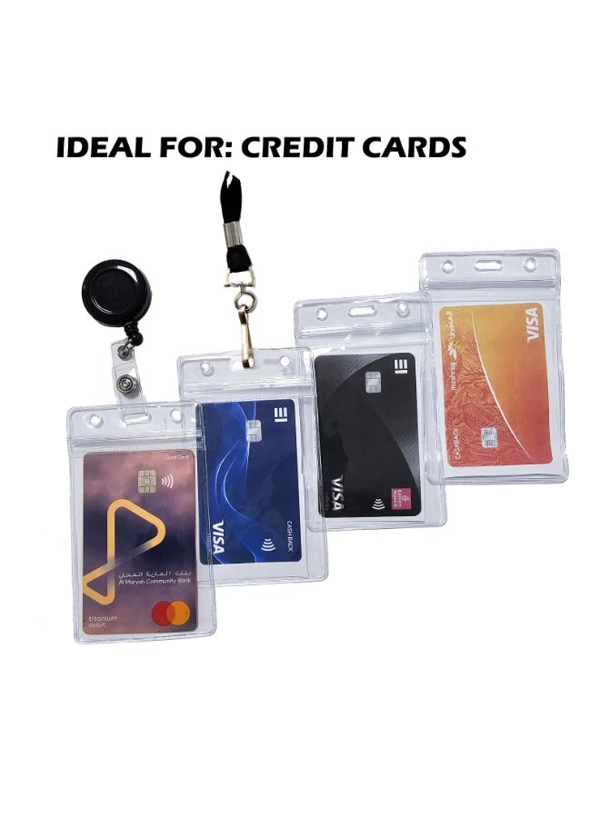 ID Card Holder with Lanyard  Waterproof Clear Plastic Vertical Name Tag Holder with Clip & Retractable Reel Hard Transparent Card Holder for Office, School, Bus, Credit Cards 1pc (11x6.5cm) - Image 4