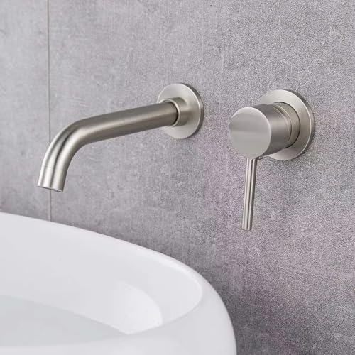 B Backline Brass Wall Mount Single Lever Basin Mixer Tap with Hot & Cold Water | tap for Basin | Bathroom Basin Faucet | Tap for Bathroom & Livingroom (Brushed Nickle) - Image 1