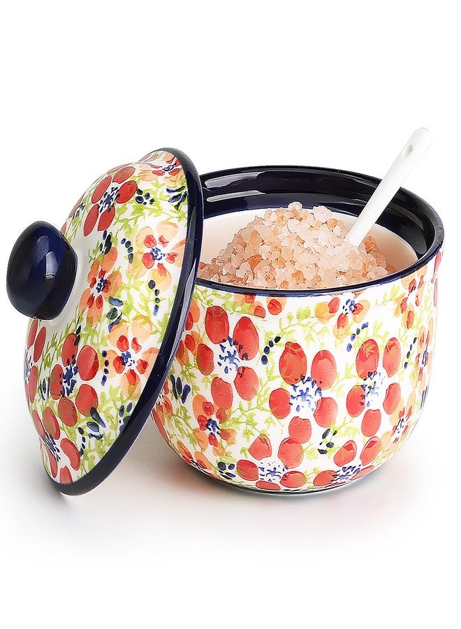 silesia Handmade Sugar Bowl with Lid and Spoon, 10 Ounce Ceramic Hand-Painted Sugar Jar for Kitchen in Gift Box, Kitchen Decor, Oven, Dishwasher & Microwave Safe, Jungle Floral - Image 1