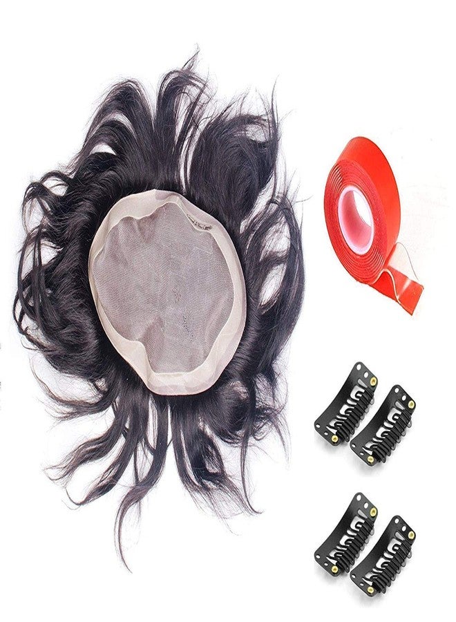 Iyaan Hair Wigs For Men Full Head/Human Hair Patch/Human Hair Toupee For Men With Red Hair Tape And 4 Hair Clips Black/Brown 75 Grams (Black/Brown, 8x6) - Image 3