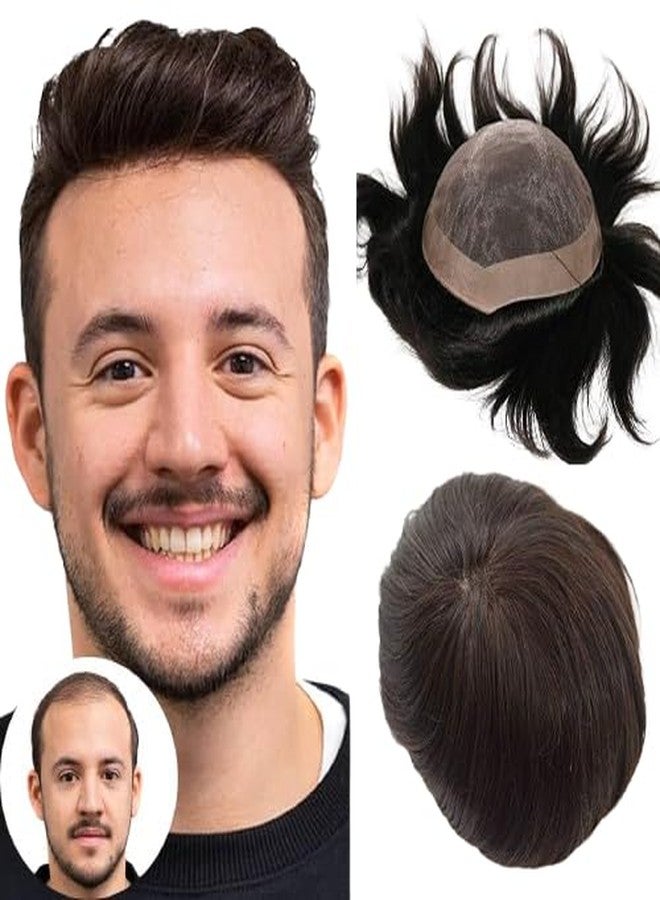 Iyaan Hair Wigs For Men Full Head/Human Hair Patch/Human Hair Toupee For Men With Red Hair Tape And 4 Hair Clips Black/Brown 75 Grams (Black/Brown, 8x6) - Image 1