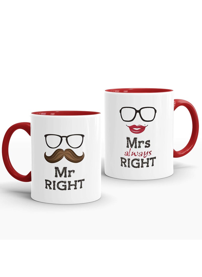 Gift Arcadia Gift Arcadia Ceramic Mr Mrs Right Coffee Mug 2 Pieces Red 330ml A057  - Image 1