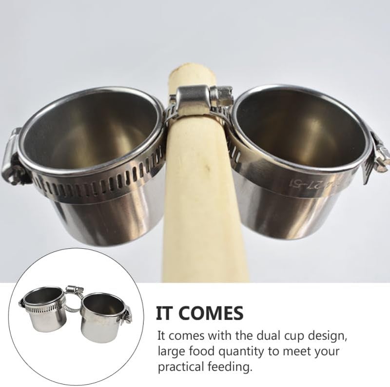 balacoo Bird Water Feeder Dishes Bird Bowl for Cage Coop Cups Parrot Food Hanging Pet Animal Stainless Steel Birdcage Bowls Feeding Perches Play Stand with Clamp 16x6. 5cm - Image 3