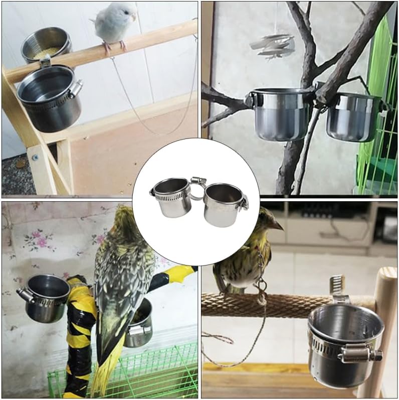 balacoo Bird Water Feeder Dishes Bird Bowl for Cage Coop Cups Parrot Food Hanging Pet Animal Stainless Steel Birdcage Bowls Feeding Perches Play Stand with Clamp 16x6. 5cm - Image 2