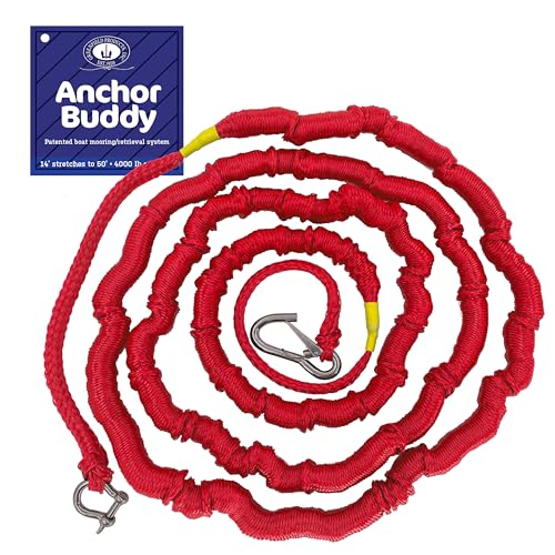 GREENFIELD PRODUCTS Greenfield Anchor Buddy, The Original Bungee Anchor Rope for Boats. 14ft to 50ft Stretch. Elastic Snubber Line. (Red) - Image 1