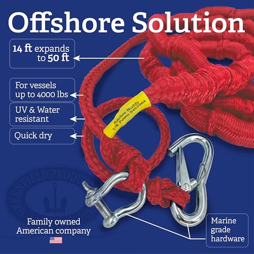 GREENFIELD PRODUCTS Greenfield Anchor Buddy, The Original Bungee Anchor Rope for Boats. 14ft to 50ft Stretch. Elastic Snubber Line. (Red) - Image 2