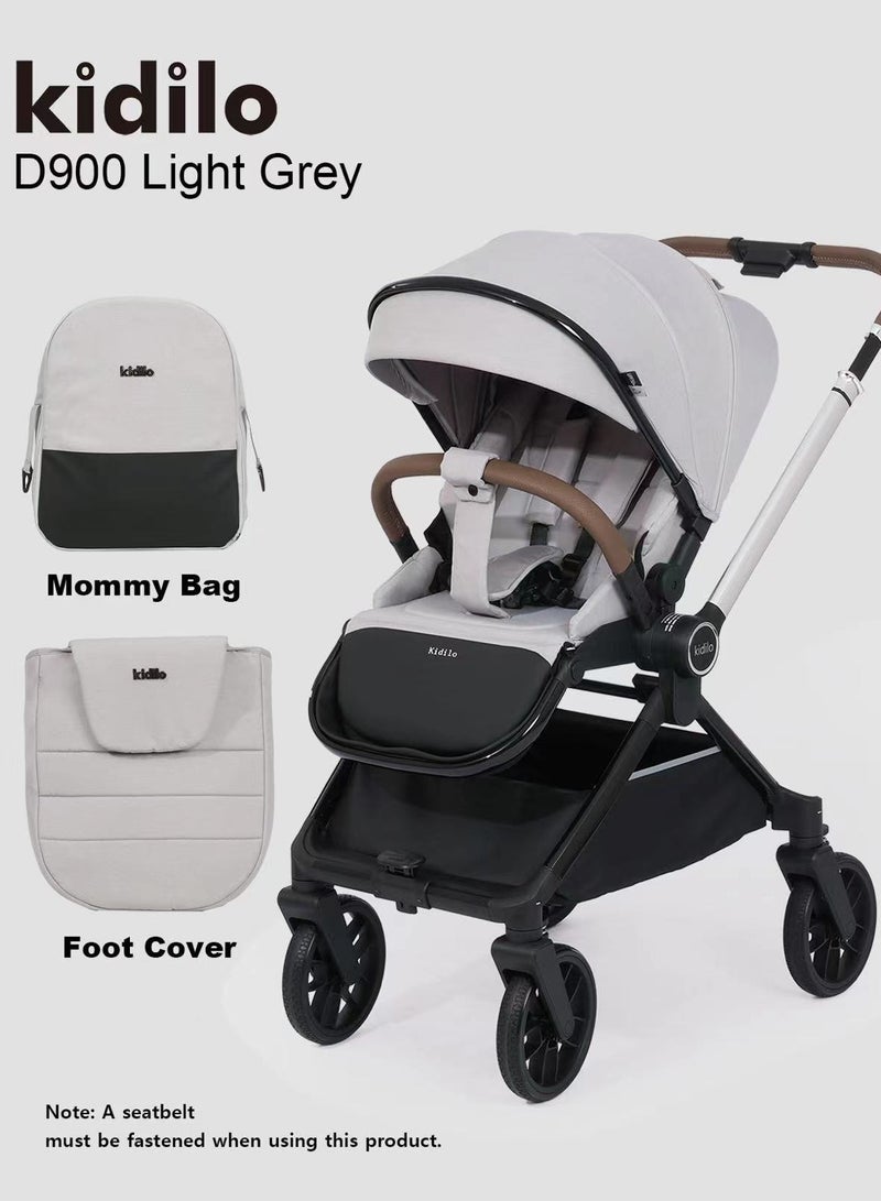 Kidilo Stroller Kidilo D900 - Reversible Seat, Compact Fold, Baby Stroller with Rain Cover, Mommy Bag & Foot Cover