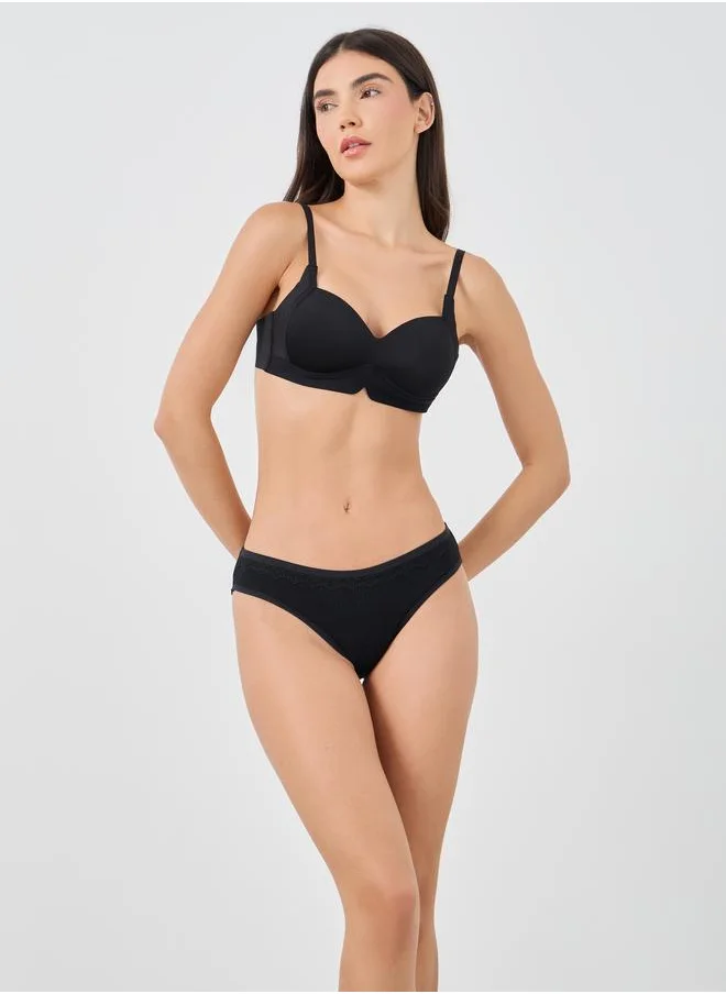 Styli Styli Pack of 5 - Ribbed Bikini Briefs with Scalloped Lace Trim