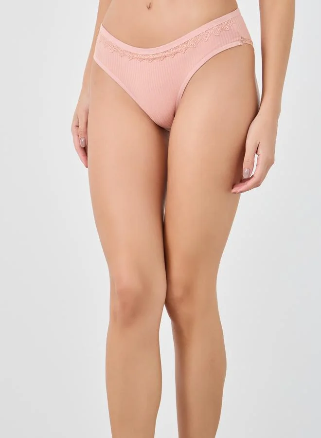 Styli Styli Pack of 5 - Ribbed Bikini Briefs with Scalloped Lace Trim