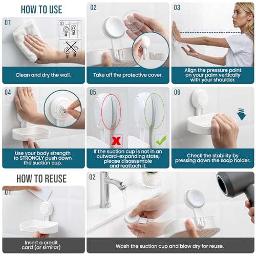 TAILI Soap Dish Soap Holder Suction Cup Powerful Vacuum Suction, Strong Sponge Holder for Shower, Bathroom, Tub and Kitchen Sink, Drill-Free, Removable - Image 5