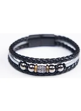 Tudors Leather Black Men's Bracelet