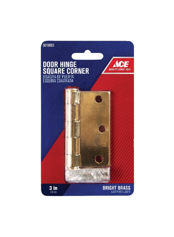 ACE Removable Pin Residential Square Corner Door Hinge Bright Brass 3 Inch 5019893 - Image 1