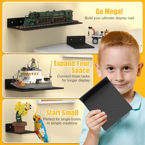 BlissBox 12-Pack Floating Shelves for Wall Compatible with Lego Building Bricks, 5x5.5inch Dual‑Sided 16x17 Studs for Toy Brick Storage and Display, ABS Display Shelves for Room Decor, Black - Image 5