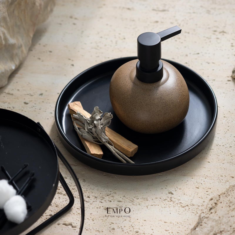 EMPO Stone-Textured Vintage Ceramic Dispenser, High-Color Rough Modern Zen Black ABS Press Bottle for Hand Soap, Shampoo, Conditioner for Bathroom and Kitchen (300ml/10.14oz) - Image 5