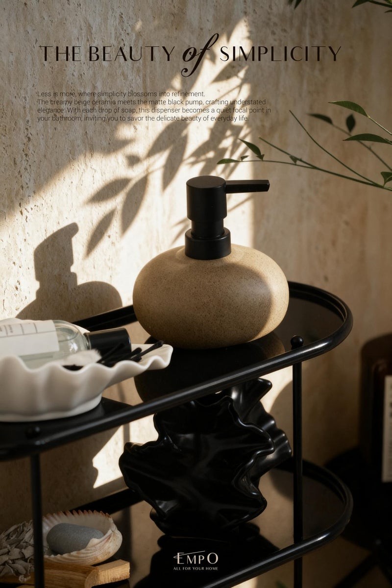 EMPO Stone-Textured Vintage Ceramic Dispenser, High-Color Rough Modern Zen Black ABS Press Bottle for Hand Soap, Shampoo, Conditioner for Bathroom and Kitchen (300ml/10.14oz) - Image 2