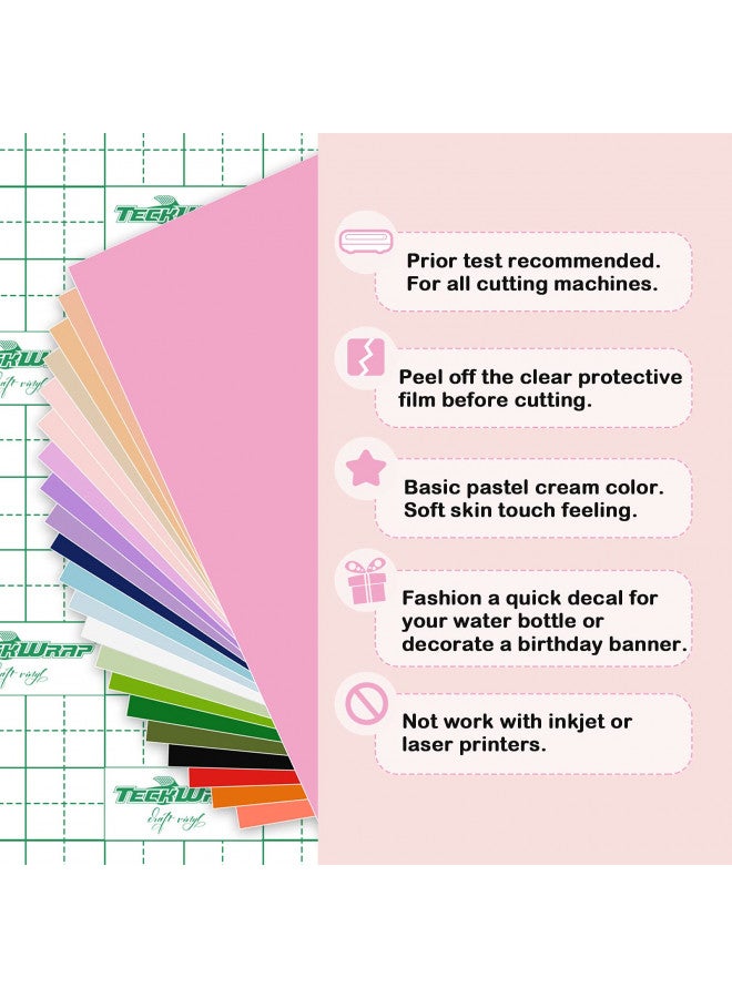 TECKWRAP 001 Vinyl Soft Matte Permanent Adhesive Vinyl 12" x 12" 21 Sheets/Pack Assorted Colors for Scrapbooking, Craft Cutters,Sign Plotters - Image 2