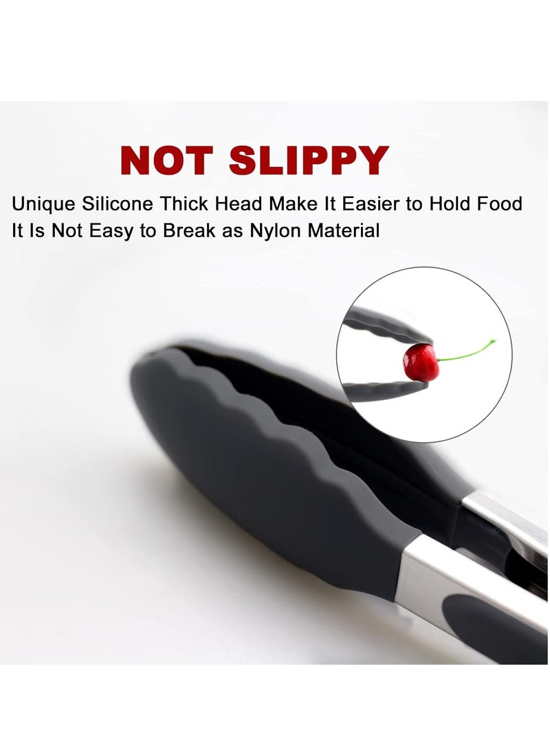 Bukela 2 Pack Black Kitchen Tongs, Premium Silicone BPA Free Non-Stick Stainless Steel BBQ Cooking Grilling Locking Food Tongs,9 Inch & 12 Inch - Image 2