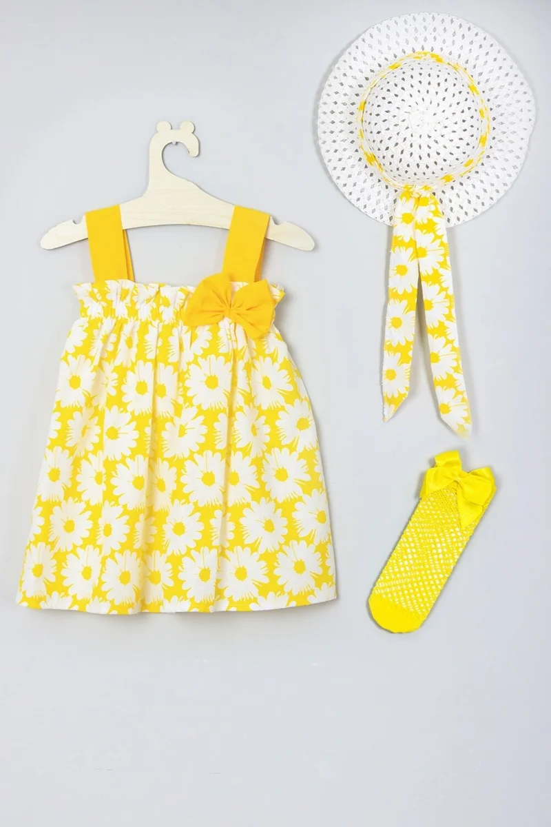 ادا بيبيك تشوكوك Ada Baby Child Hat Floral Patterned Dress Fishnet Socks Set 010