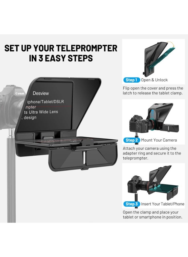 Desview T5 11-Inch Teleprompter For Phone Tablet And DSLR Cameras – Professional Video Recording Teleprompter With Beam Splitter Glass, Remote Control And Adjustable Mount - Image 2