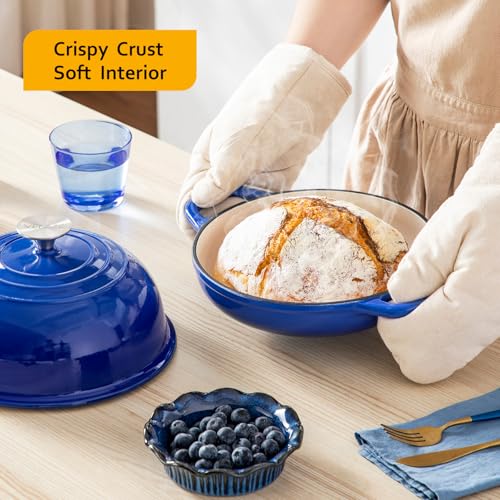 Velaze Enameled Cast Iron Dutch Oven for Bread Baking,5 QT Round Bread Oven Pot with Dome Lid for Sourdough, Roasting,Braising(Blue) - Image 2