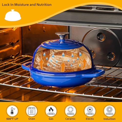 Velaze Enameled Cast Iron Dutch Oven for Bread Baking,5 QT Round Bread Oven Pot with Dome Lid for Sourdough, Roasting,Braising(Blue) - Image 4