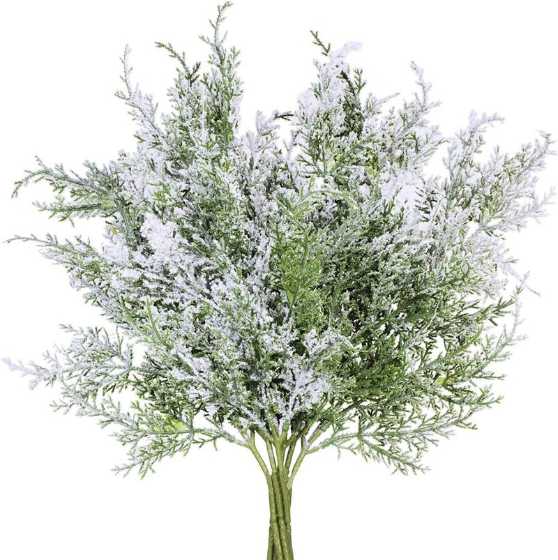 Winlyn 6 عبوات من أغصان الأرز الاصطناعية المغطاة بالثلج لتزيين عيد الميلاد، فروع الأرز الأخضر لتنسيق الزهور لموسم العطلات، ارتفاع 20 سم - Image 1