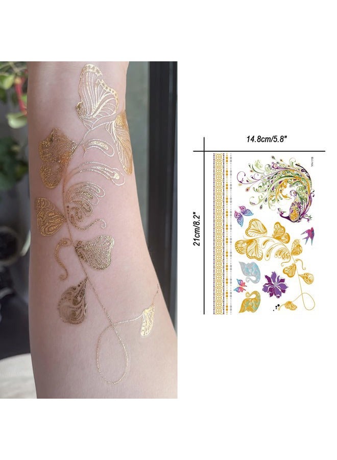 Aresvns Metallic Temporary Tattoo Butterfly, 8 Sheets Gold Silver Fake Tattoos for Women Teen Girls,Flash Jewelry Tattoos,Gold Boho Tattoos Waterproof and long lasting Christmas Gift - Image 3