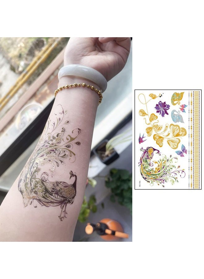 Aresvns Metallic Temporary Tattoo Butterfly, 8 Sheets Gold Silver Fake Tattoos for Women Teen Girls,Flash Jewelry Tattoos,Gold Boho Tattoos Waterproof and long lasting Christmas Gift - Image 4