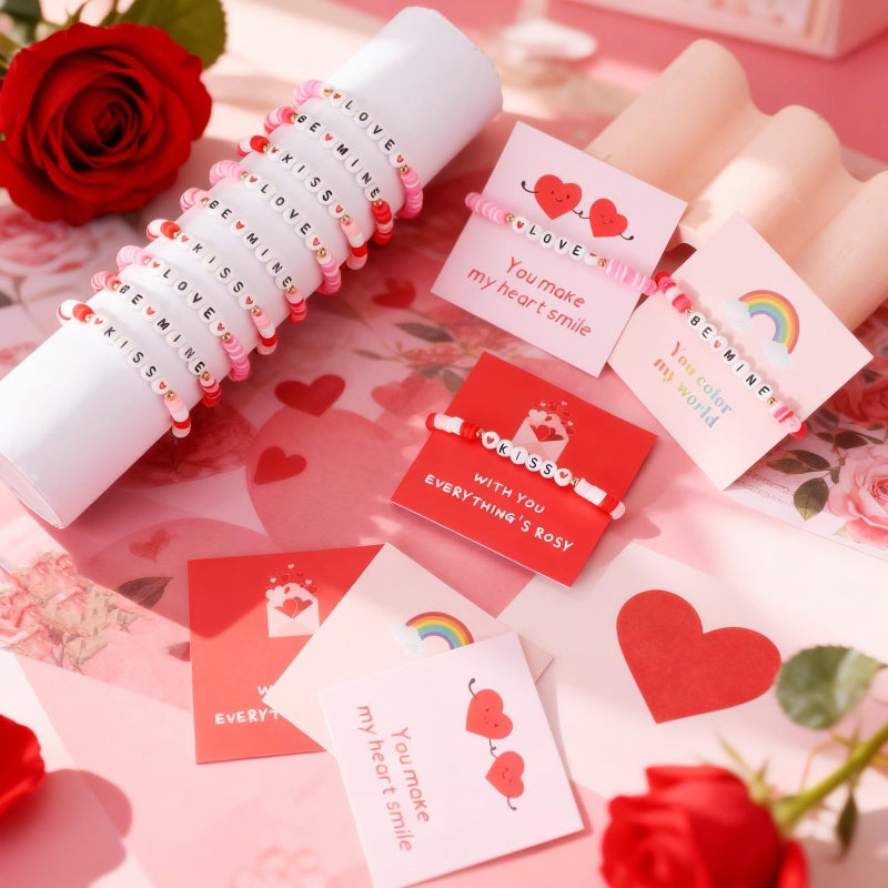 Kigeli 24 Set Valentine Bracelets with Card Galentine's Day Bracelets Bulk Valentines Day Party Favors Galentines Friendship Gift Friend Exchange Gift for Women Party Favors - Image 4