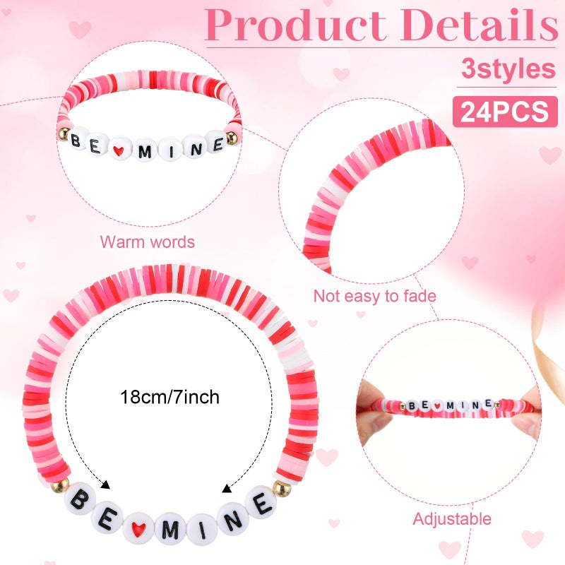 Kigeli 24 Set Valentine Bracelets with Card Galentine's Day Bracelets Bulk Valentines Day Party Favors Galentines Friendship Gift Friend Exchange Gift for Women Party Favors - Image 3