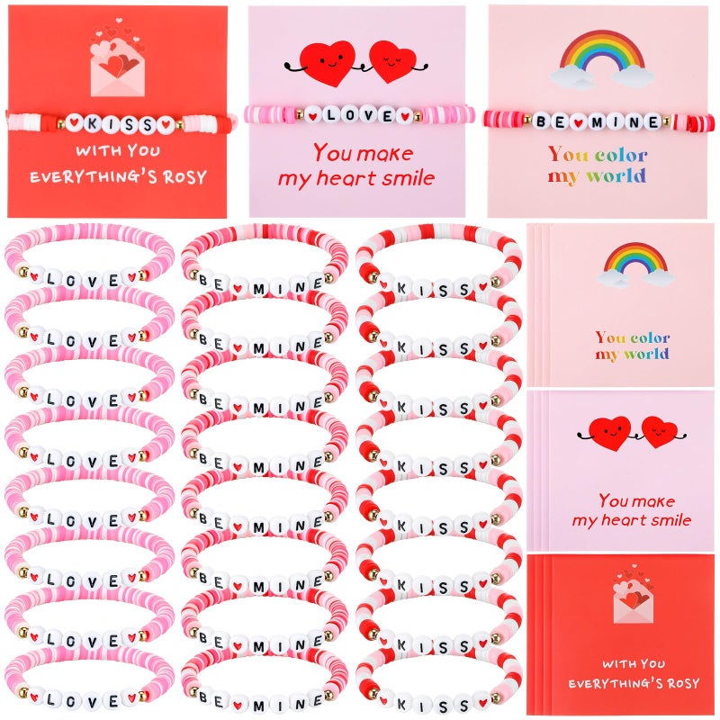 Kigeli 24 Set Valentine Bracelets with Card Galentine's Day Bracelets Bulk Valentines Day Party Favors Galentines Friendship Gift Friend Exchange Gift for Women Party Favors - Image 1