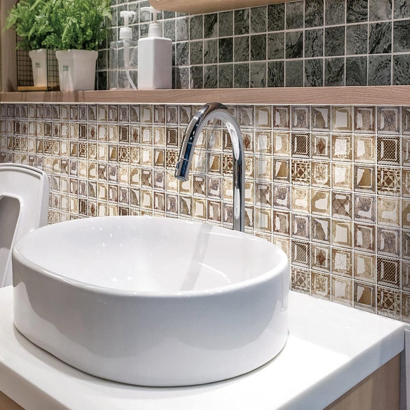 klarako 10pcs 3D Effect Crystal Tile Stickers, Mosaic Crystal Tile Stickers, DIY Waterproof SelfAdhesive Wall Stickers for Home Decor Living Room Bathroom Kitchen Decor, 10X10CM (B) - Image 5