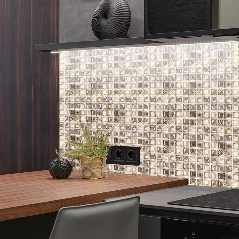 klarako 10pcs 3D Effect Crystal Tile Stickers, Mosaic Crystal Tile Stickers, DIY Waterproof SelfAdhesive Wall Stickers for Home Decor Living Room Bathroom Kitchen Decor, 10X10CM (B) - Image 2