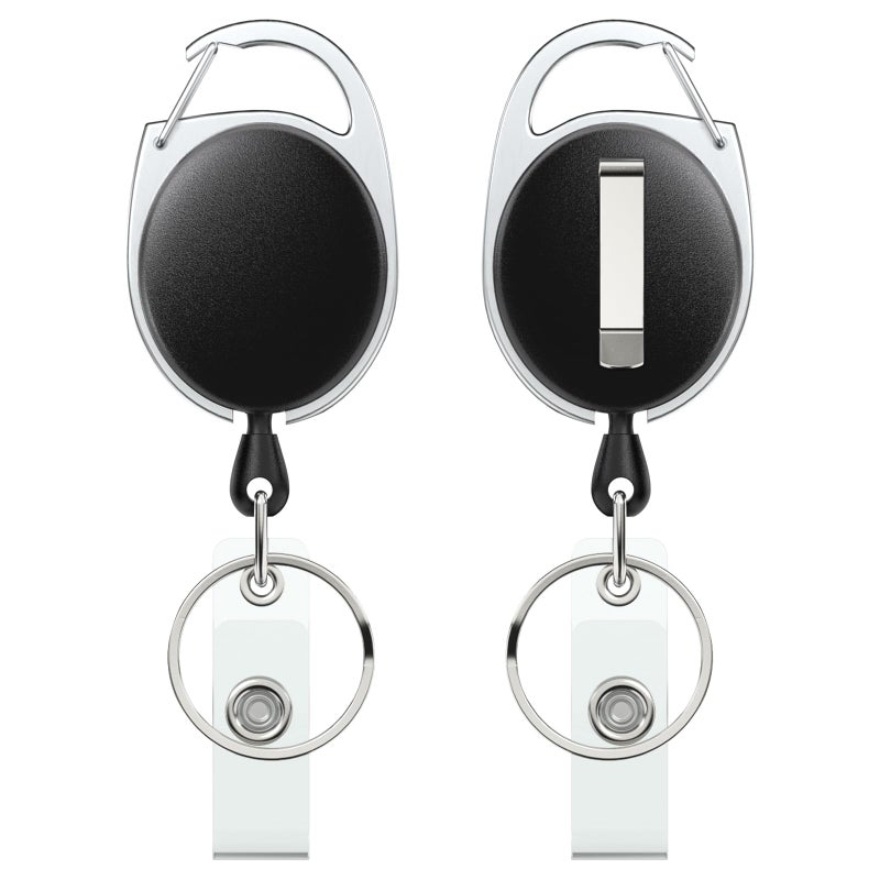 Uniclife 2 Pack Retractable Badge Reel for Badge Holder Heavy Duty Retractable Keychain Strong ABS Casing with Stainless Steel Spring Coil 24 Inch Nylon Rope Carabiner Clip and Key Ring - Image 1