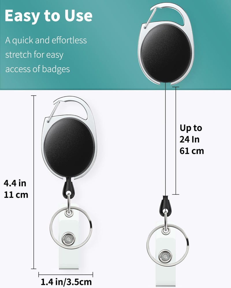 Uniclife 2 Pack Retractable Badge Reel for Badge Holder Heavy Duty Retractable Keychain Strong ABS Casing with Stainless Steel Spring Coil 24 Inch Nylon Rope Carabiner Clip and Key Ring - Image 3