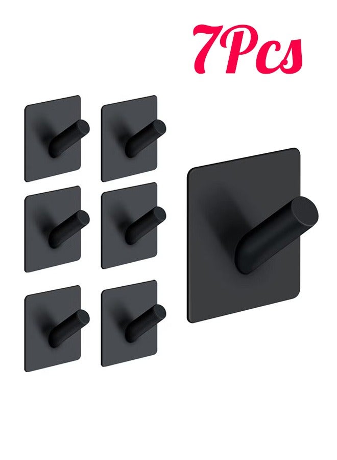 Bukela 7 Pack Wall Hooks, Heavy Duty Self Adhesive, 304 Stainless Steel Traceless, No Nails-Anti-Rust Waterproof Hook for Bathroom, Kitchen, Hanging, Coat Robe, Towel, Key (Black)  - Image 1