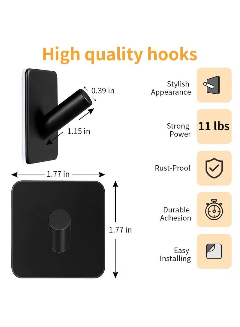 Bukela 7 Pack Wall Hooks, Heavy Duty Self Adhesive, 304 Stainless Steel Traceless, No Nails-Anti-Rust Waterproof Hook for Bathroom, Kitchen, Hanging, Coat Robe, Towel, Key (Black)  - Image 2