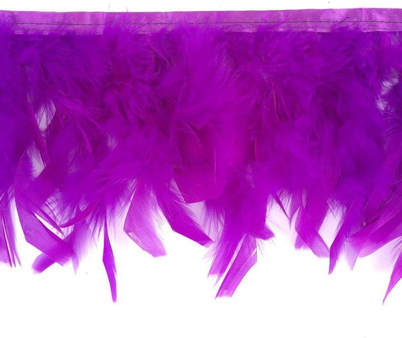 Sowder Turkey Feathers Trim Fringe for Party Wedding Dress Sewing Crafts Costumes Decoration Pack of 2 Yards (Purple) - Image 1
