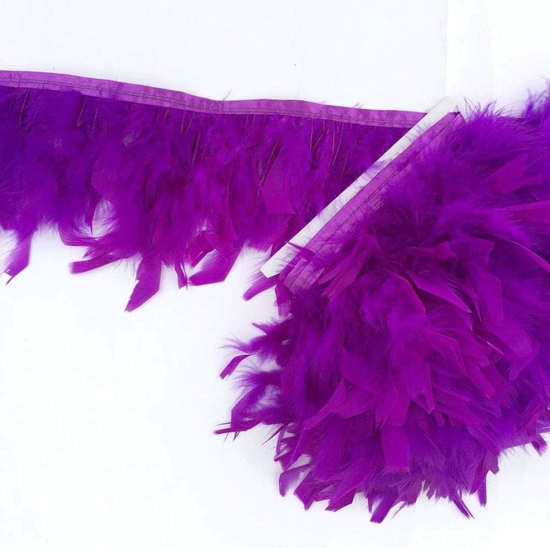 Sowder Turkey Feathers Trim Fringe for Party Wedding Dress Sewing Crafts Costumes Decoration Pack of 2 Yards (Purple) - Image 2